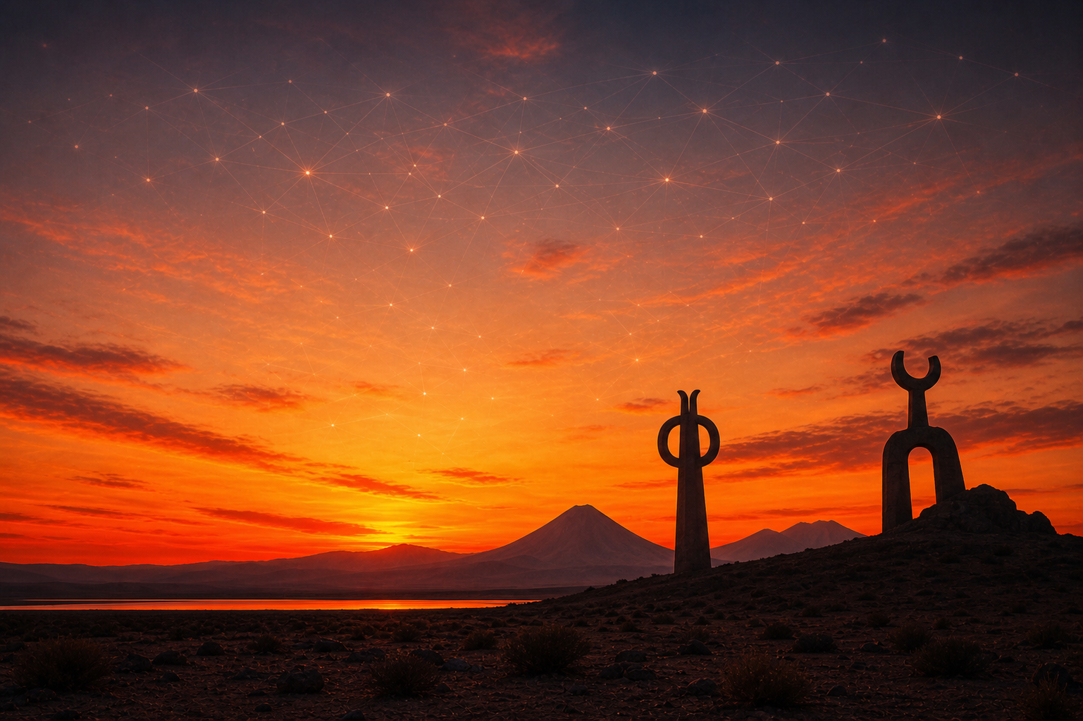 Presencias tutelares al atardecer en el norte de Chile
